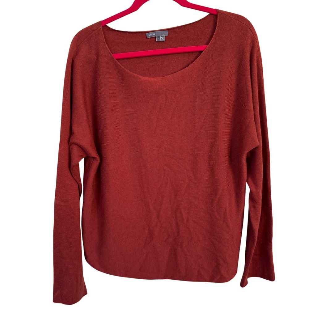 Vince Burnt Orange Cashmere Blend Sweater Women's L Knit Pullover Minimalist